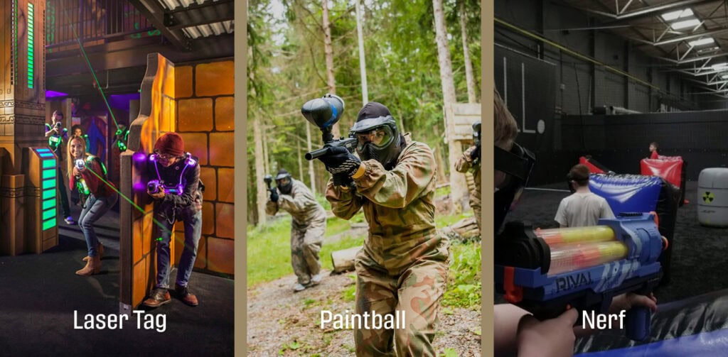 lasertag vs paintball vs airsoft