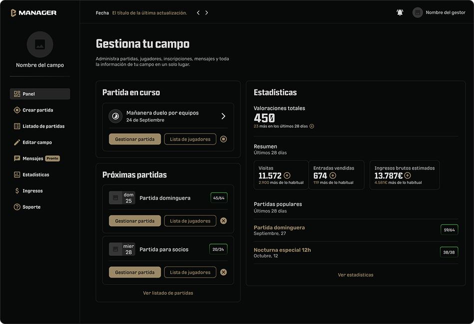 Panel de gestión Plairsoft Manager en escritorio